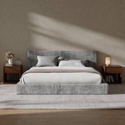 AirFrame King Size Upholstered Bed Frame with Plush Padded Headboard Plush Padded Headboard, 360° Soft Foam Surround, Low Profile Cloud Bed Frame, No 