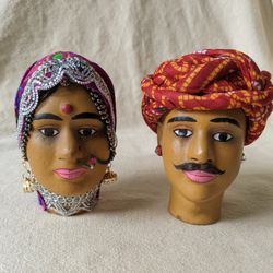 2 Handmade Terracotta Exotic Couple Statue Kaka Kaki Tribal Figures