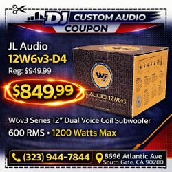 JL Audio W6 Series 12" Dual Voice Coil Subwoofer 1200 Watts 12W6v3 🚨 Payment Options Available 🚨 No Credit Needed 🚨 