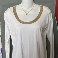 NEW! Elegant White & Gold Top Blouse Michael Kors Size PS