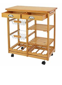 Rolling Wood Kitchen Island Trolley Cart Dining Storage Drawers Stand Durable
