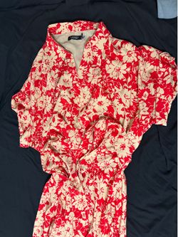 Ralph Lauren Plus Size Crepe de Chine Spread Collar Short Sleeve Belted Floral Midi Dress