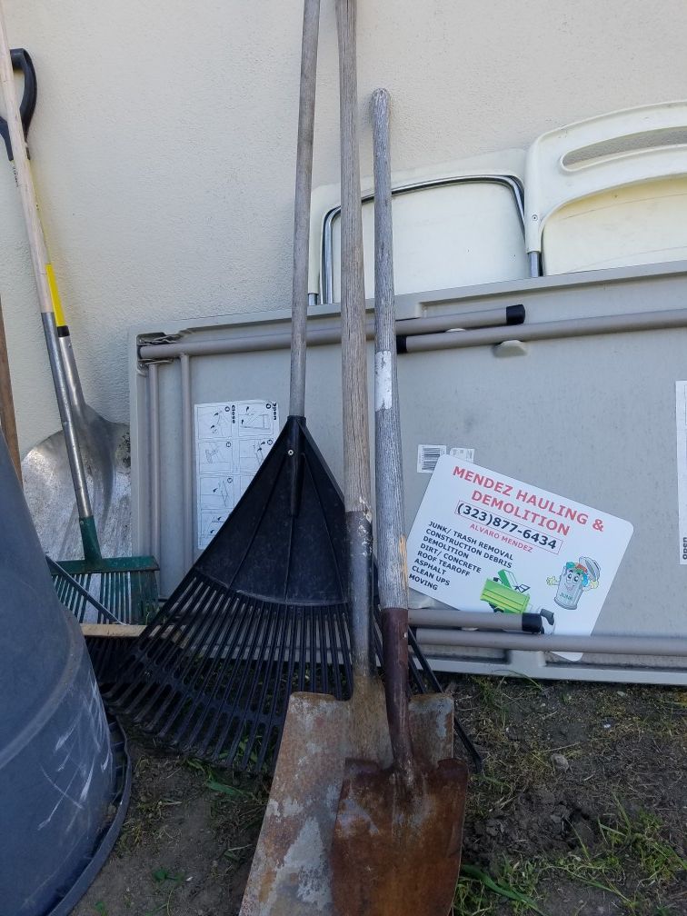 Shovels Ready to pick up trash yard clean up