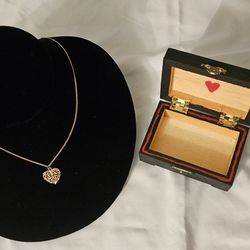 Golden Colored Heart Necklace with Black Gift Box $10 for the Set