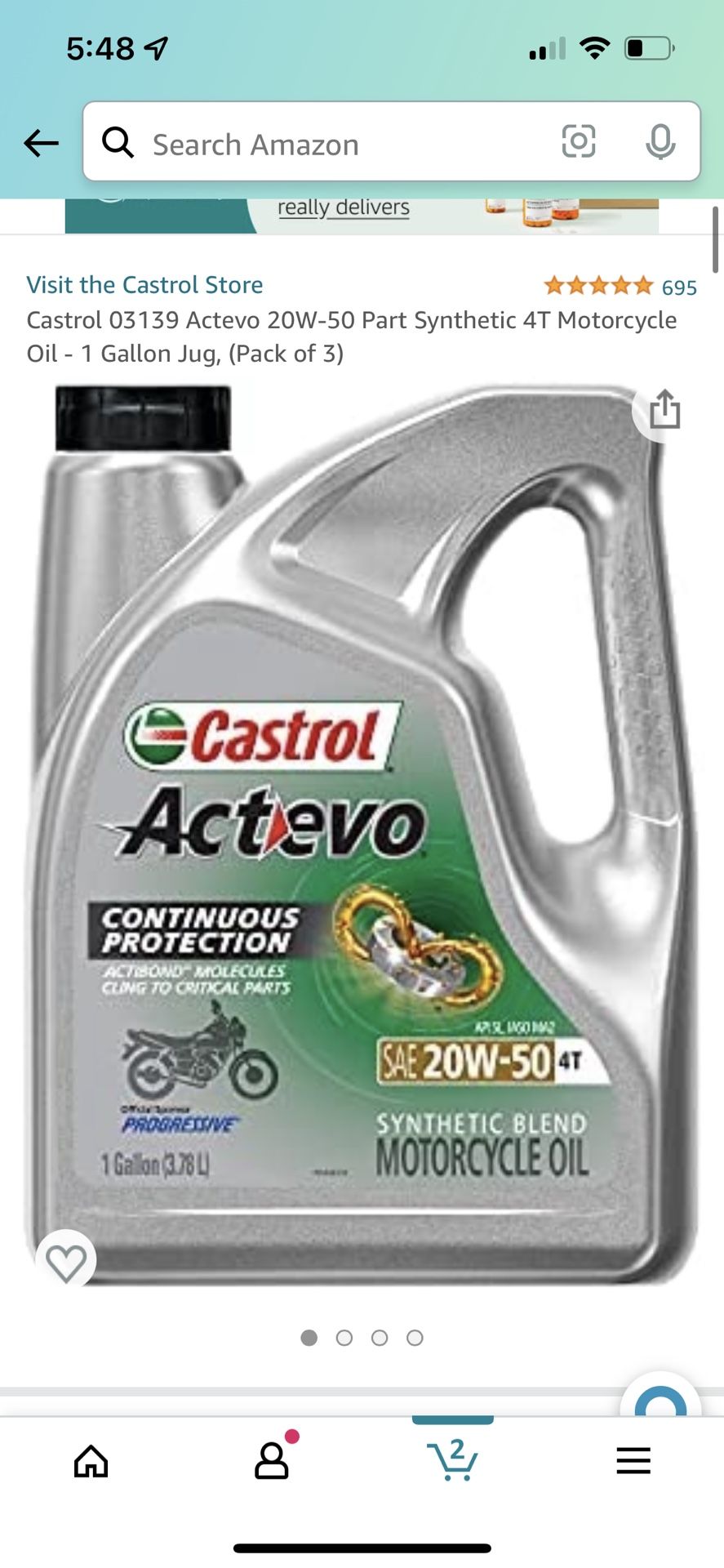 2-Pack Bundle!!Castrol 03139 Actevo 20W-50 Part Synthetic 4T Motorcycle Oil - 1 Gallon Jug