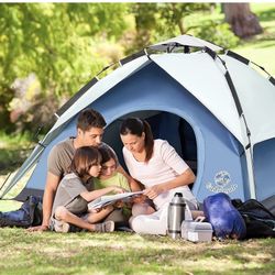 Instant Set-up Tent for 3-4 Person,Waterpoof and UV Resistant Family Pop Up Camping Tents