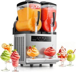 Commercial Slushie Machine 12Lx2 Double Tank Margarita Drink 96 Cups For Party Restaurants Cafe Bars, Smoothie Frozen Drink Maker with Automatic Clean