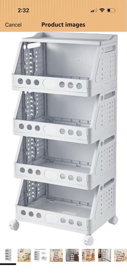 UFORU 4 Tier Rolling Storage Cart,Plastic Open Storage Basket with Wheels Rolling Storage Shelf for Kitchen,Bathroom,Bedroom and Living Room,Versatile