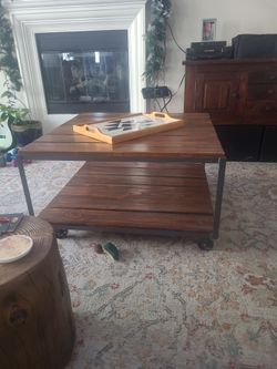 Wooden Rolling Coffee Table