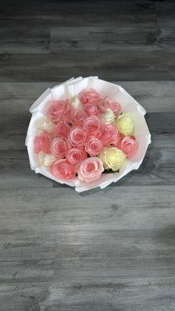 Fresh Pink and White Rose Bouquet