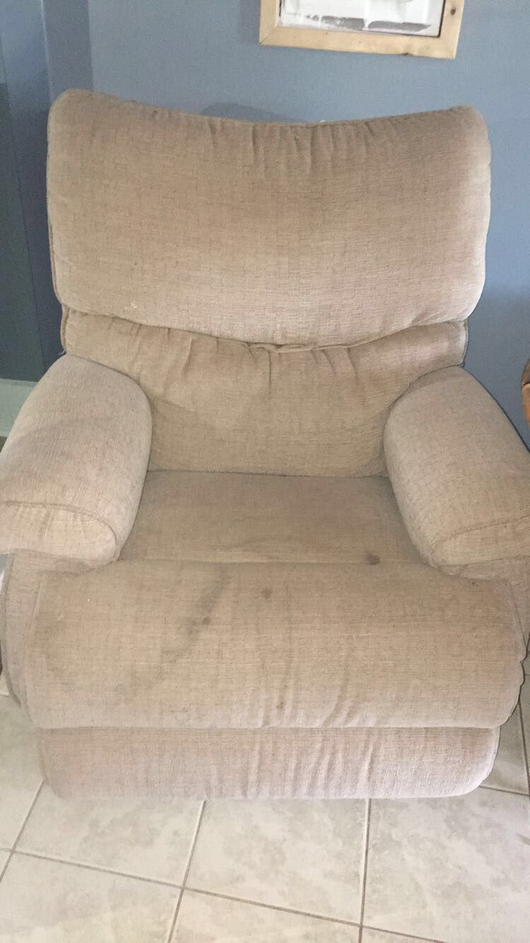 Brown fabric recliner sofa chair