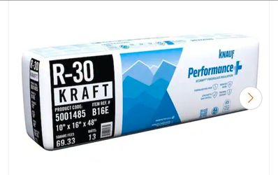 Knauf Insulation
R30 Kraft Faced 16 in. x 48 in. Precut Fiberglass Insulation Batts for Floor, Attic - Sound-Reducing, USA Made (1-Bag)