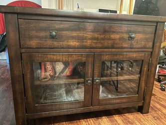 Dark Wood Cabinet with Glass Doors