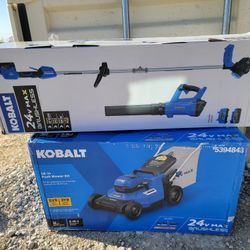 Kobalt 24v 16" Push Mower Kit And Cordless Blower And String Trimmer Kit