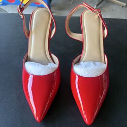 Red Patent Leather Pointed Toe Ankle Strap Heels US 7