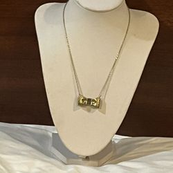 Gold Tone Chain & Bow Pendant Necklace