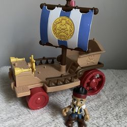 Disney Jr Jake Neverland Pirates Wagon Pirate Sail Boat Ship Cart Figure Mattel