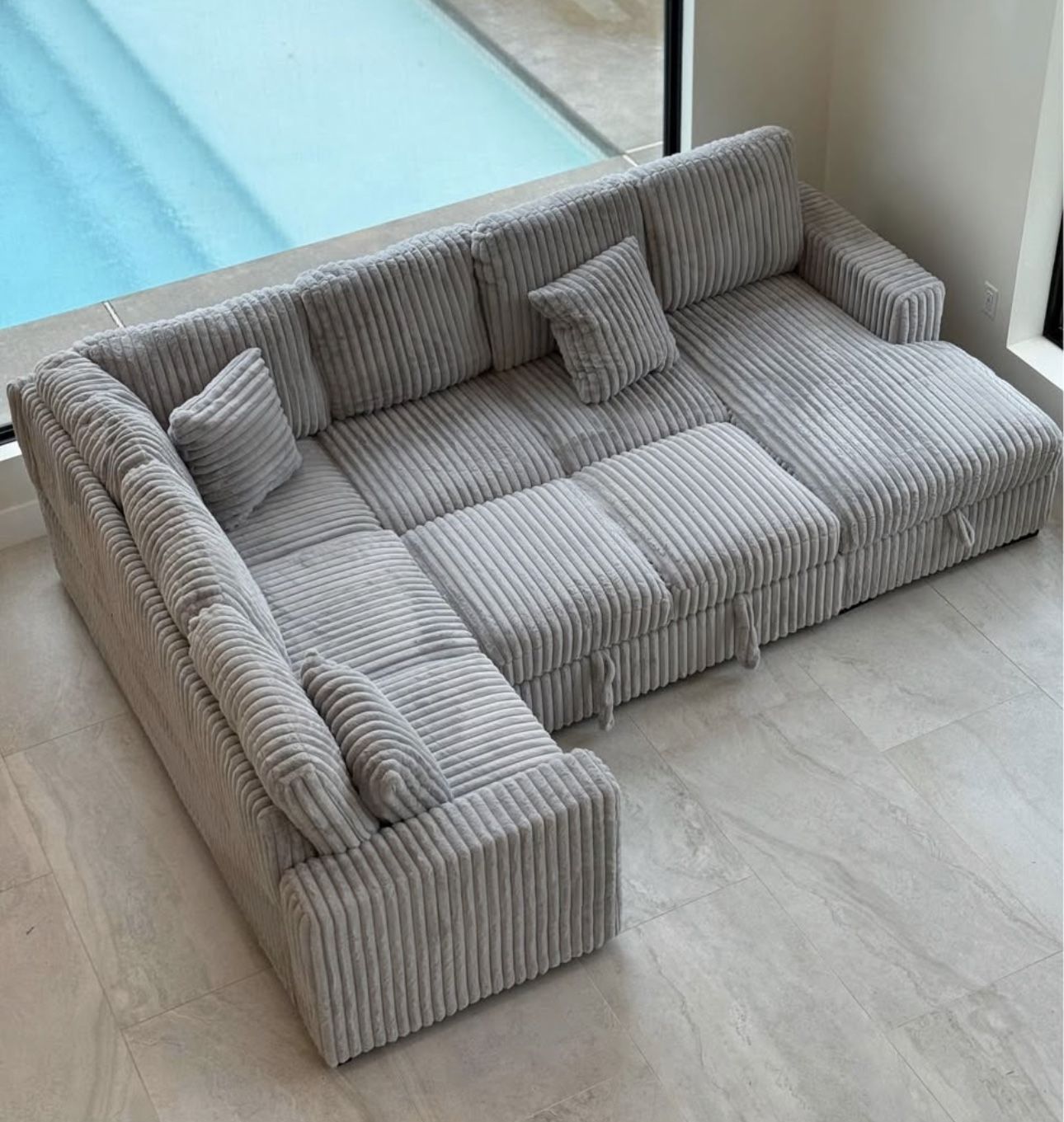 GREY CORDUROY sectional - SLEEPER 🩶🩶🩶