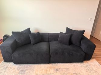 Black Corduroy Modular Cloud Couch – Like New