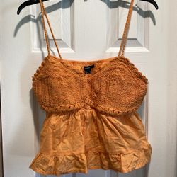 Forever 21 orange crochet bodice crop top with a ruffled hem Size L