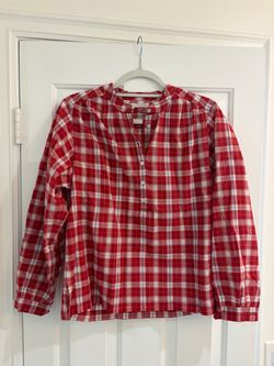 Dôen Red Plaid Long Sleeve Blouse
