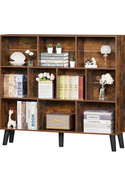 LEYAOYAO 10 Cube Bookshelf,3 Tier Modern Wide Bookcase with Legs,Mid-Century Wood Bookshelves Storage,Mint-Green Large Book Case,Freestanding Organize