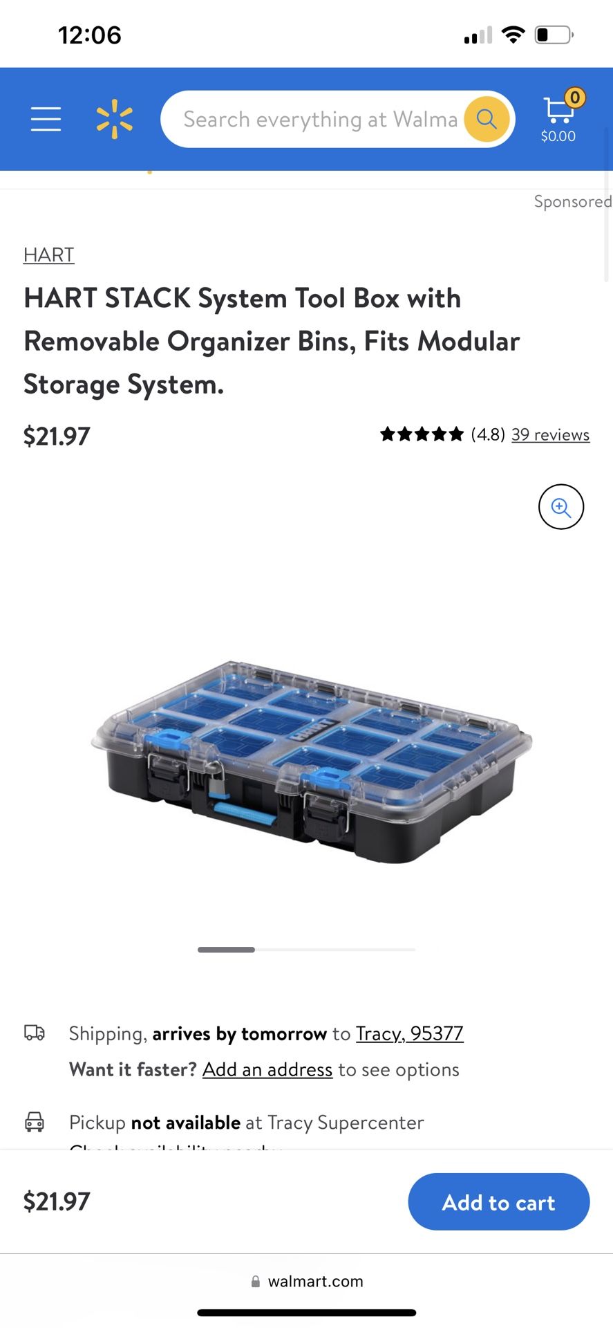 HART STACK System Small Parts Organizer with Removable Bins