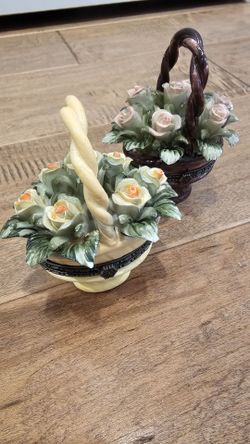 Porcelain Flower Basket Figurines Set of 2