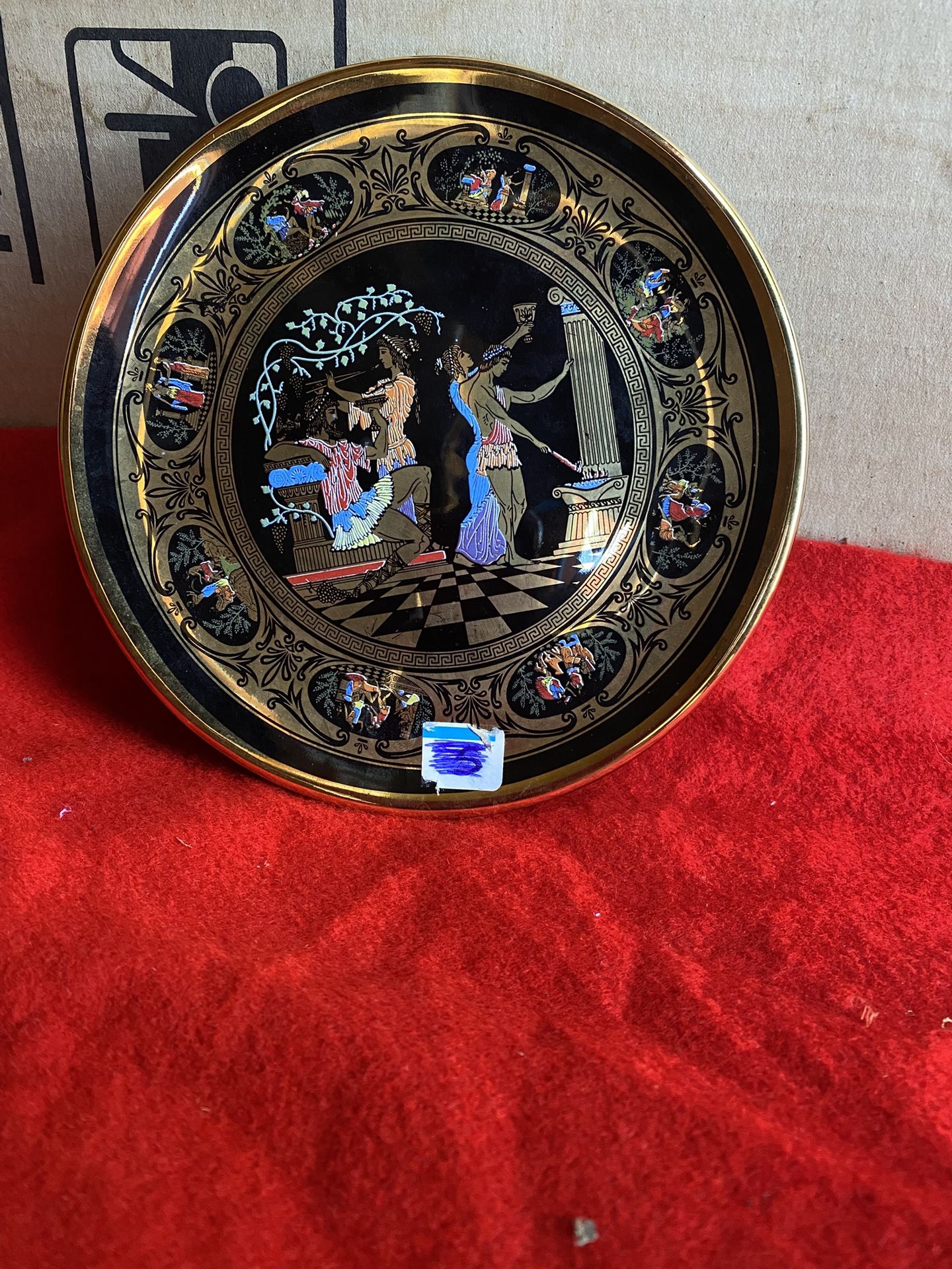 6.5 Inch 24k Black & Gold Handmade In Greece Greek Ceramic Wall Hanging Plate Imported From Greece