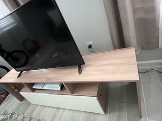 Wood and White TV Stand with Storage