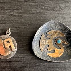 Midcentury Gold/Silver/Turquoise Pin and Pendant 