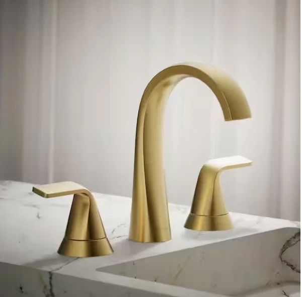 Cursiva 8 in. Widespread Double Handle Bathroom Faucet in Vibrant Brushed Moderne Brass