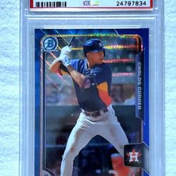 2015 Bowman Chrome Prospects Blue Wave Refractor #BCP41 Carlos Correa RC PSA 10 POP 14