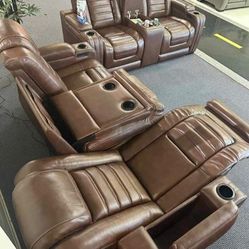 Brown Power Reclining Living Room Set Sofa And Love seat 