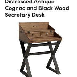 Distressed Antique Cognac and Black Wood Secretary Desk