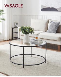 New 35.5" round glass top black metal frame coffee table $35 firm