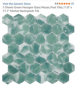 New in box 5 Sheets Green Hexagon Glass Mosaic Pool and Kitchen Backsplash Tiles