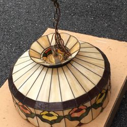 Vintage Stained Glass Hanging Light 19” Shade
