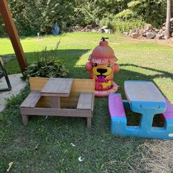 Kids Picnic Tables And Sprinkler 