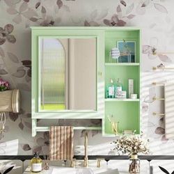Newly Assembled Wall Mounted Bathroom Storage Cabinet, Modern Medicine Cabinet with Mirror Door