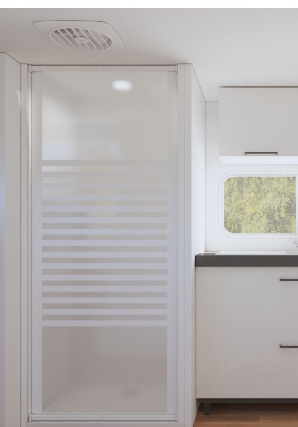 New In Box!! Camper RV Retractable, Shower Door Opaque Stripe – White