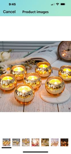Gold Votive Candle Holders, 6Pcs Tealight Candle Holders, Mercury Gold Glass Candle Holders for Wedding/Party/Home Decor