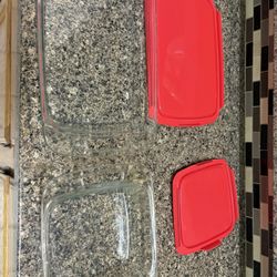 2 Pyrex Glass Cooking Dishes with Red Lids – $25