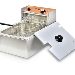 Commercial Deep Fryer with Basket 6-12L Capacity Adjustable Temperature and Timer Stainless Steel With lid Suitable for home/commercial/camping/outdoo