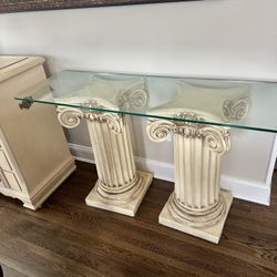Pillar Beveled Glass Console Table 