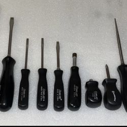 Snap-on 10 Piece Black Contour Grip Pick Driver Screwdriver Set Vintage