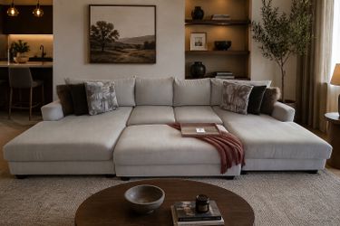 AFW Beige Double Chaise Sectional Couch– With Ottoman, Oversized Deep Seat