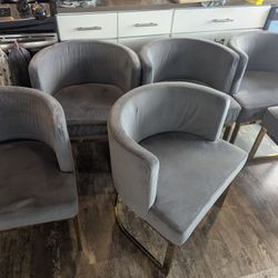 2 Gianna Velvet Dining Chair, Gray, Gold Base