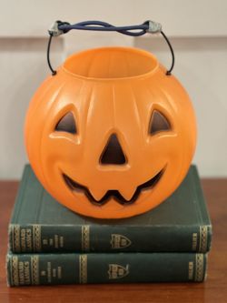 Vintage Halloween Trick Or Treat Pumpkin Blow Mold Candy Pail