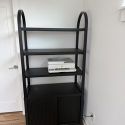 Black fluted 3 shelf book case with storage cabinet - Drew Barrymore